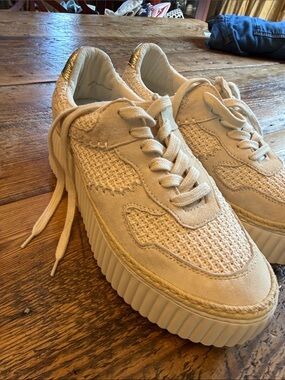 Dolce vita Cream Platform Knit Sneakers with Metallic Heel Accent.